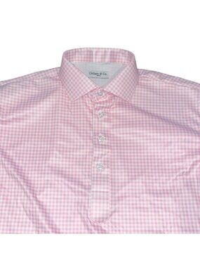 Collars & Co Dress Collar Polo Shirt Small Pink Gingham Plaid Performance Office